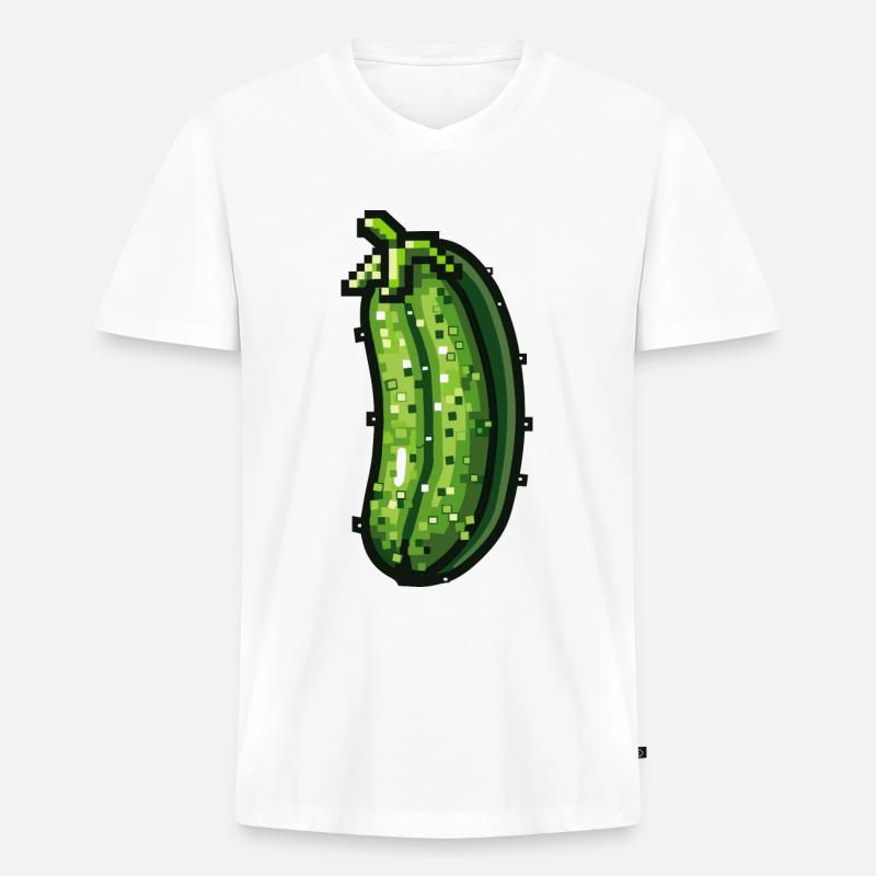 Gurke Pixel Symbol - Männer Premium Bio T-Shirt mit V-Ausschnitt - Weiß