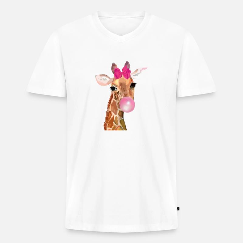 Giraffe Bubblegum - Männer Premium Bio T-Shirt mit V-Ausschnitt - Weiß
