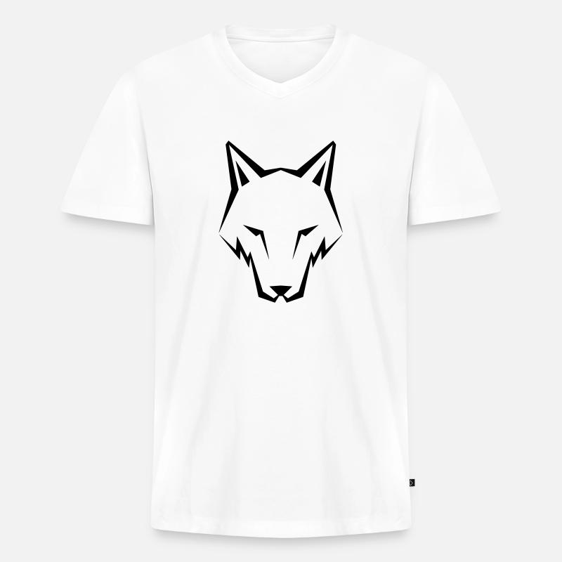 Wolf - Männer Premium Bio T-Shirt mit V-Ausschnitt - Weiß