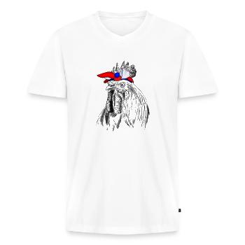 Coq avec bandage du drapeau français - T-shirt encolure en V Premium bio Homme - blanc - Devant - Nico (187cm)