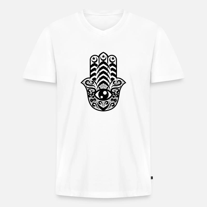 Lkhamsa (Hamsa) - Männer Premium Bio T-Shirt mit V-Ausschnitt - Weiß