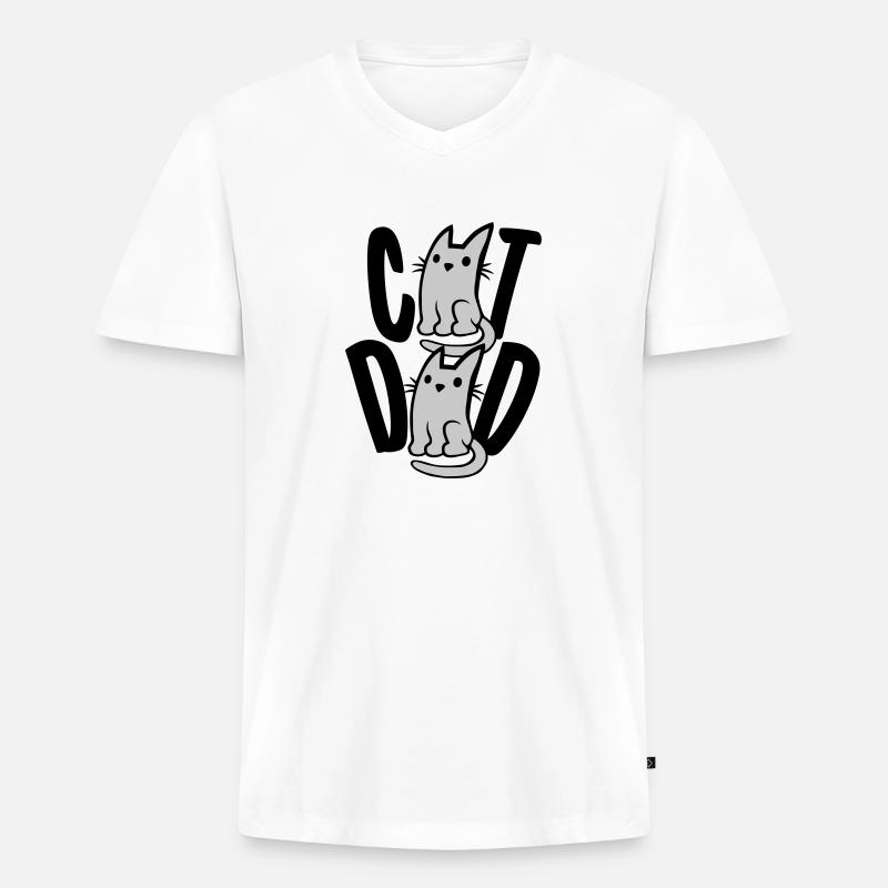 Cat Dad Text Logo - Männer Premium Bio T-Shirt mit V-Ausschnitt - Weiß
