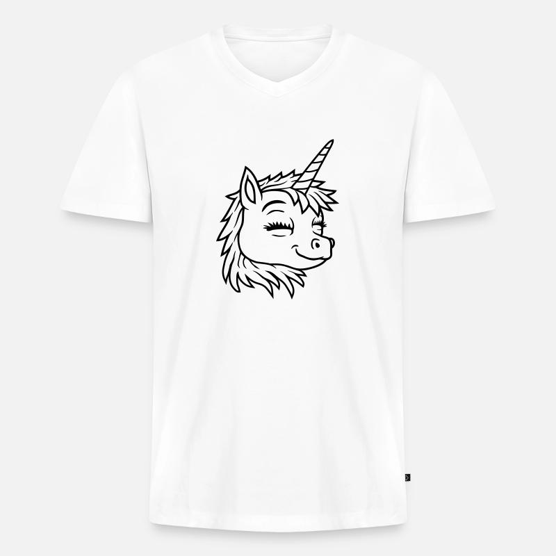 Gesicht glückliches Einhorn Comic - Männer Premium Bio T-Shirt mit V-Ausschnitt - Weiß