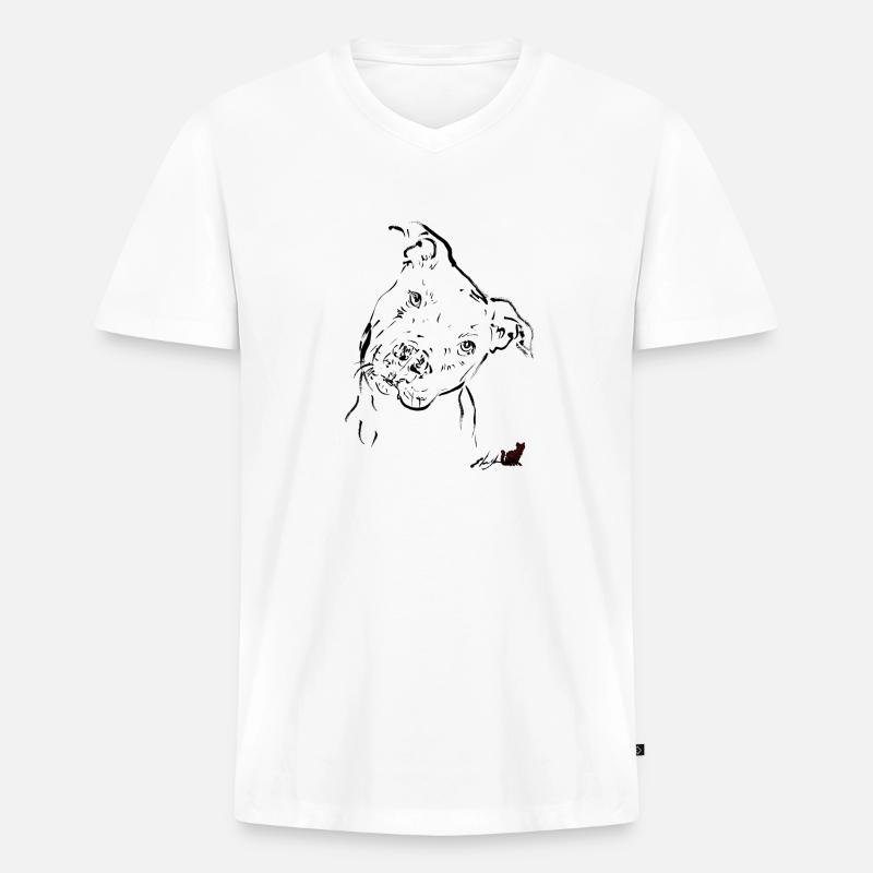 Schwarzer Pitbull - Männer Premium Bio T-Shirt mit V-Ausschnitt - Weiß