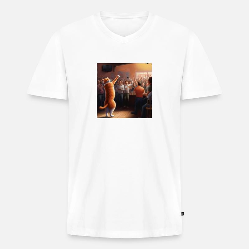 Orange cat dancing - Männer Premium Bio T-Shirt mit V-Ausschnitt - Weiß