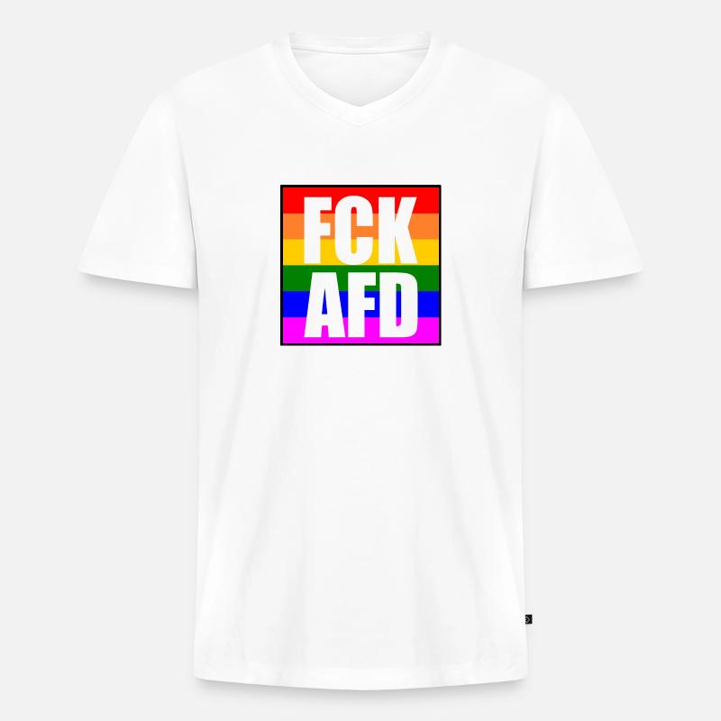 Fck afd - Männer Premium Bio T-Shirt mit V-Ausschnitt - Weiß