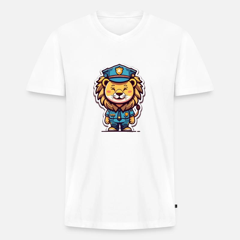 Polizei Löwe Kinder Geschenk - Männer Premium Bio T-Shirt mit V-Ausschnitt - Weiß