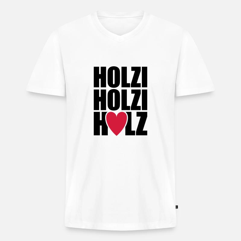 Holzi Holzi Holz - Männer Premium Bio T-Shirt mit V-Ausschnitt - Weiß