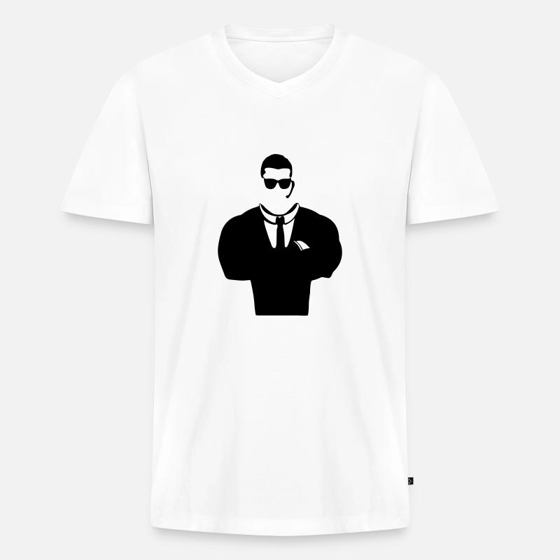 Security Guard Silhouette - Männer Premium Bio T-Shirt mit V-Ausschnitt - Weiß