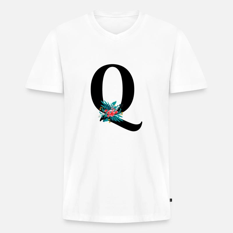 Buchstabe Q geblüht - Männer Premium Bio T-Shirt mit V-Ausschnitt - Weiß