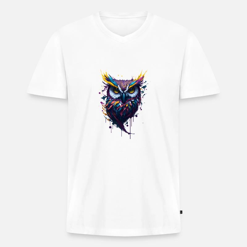 Splash Art Eule - Männer Premium Bio T-Shirt mit V-Ausschnitt - Weiß
