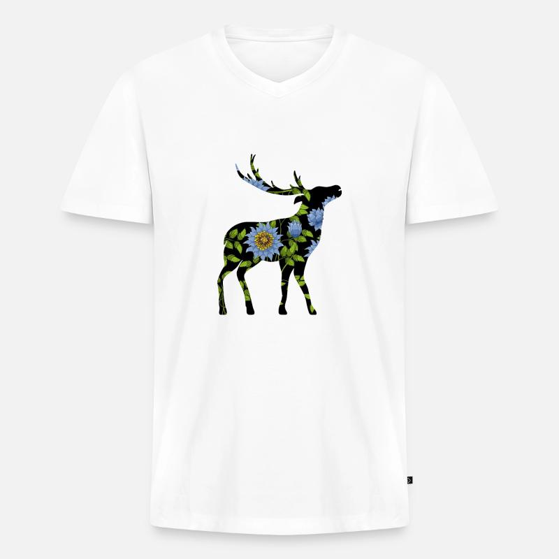 Hirsch - Männer Premium Bio T-Shirt mit V-Ausschnitt - Weiß