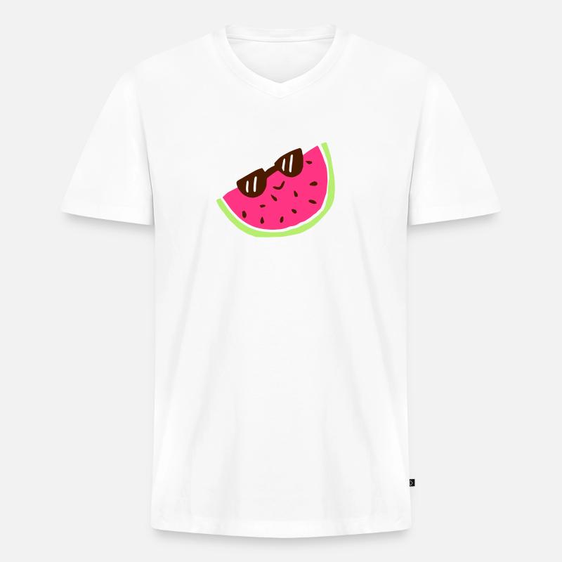 Melone - Männer Premium Bio T-Shirt mit V-Ausschnitt - Weiß