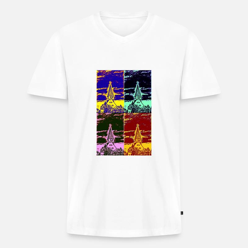 Die Kirche im Dorf - Männer Premium Bio T-Shirt mit V-Ausschnitt - Weiß