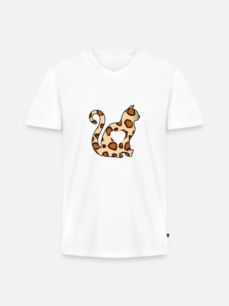 LEO brunt kattehjerte silhuet katteelsker sort - Premium økologisk T-shirt med V-hals til mænd - hvid