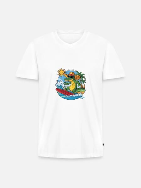 Funny cool alligator surfs - Men's Premium Organic T-shirt with V-neck - white