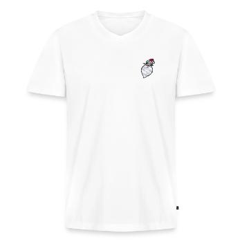 Weihnachtsmann & Co. KG Stickmotiv Weihnachtsmann - Männer Premium Bio T-Shirt mit V-Ausschnitt - Weiß - Vorne - Nico (187cm)