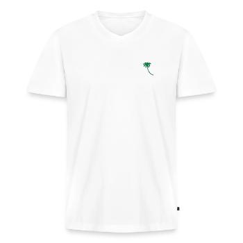 Palme bestickt - Männer Premium Bio T-Shirt mit V-Ausschnitt - Weiß - Vorne - Nico (187cm)