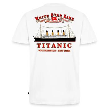 TITANIC ORIGINAL CREATION Louis RUNEMBERG © Adagp - Männer Premium Bio T-Shirt mit V-Ausschnitt - Weiß - Hinten - Nico (187cm)