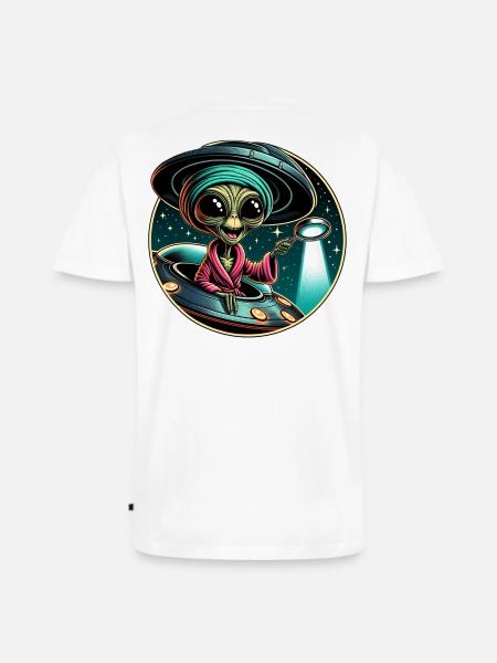 Alien detective in UFO light - Men's Premium Organic T-shirt with V-neck - white