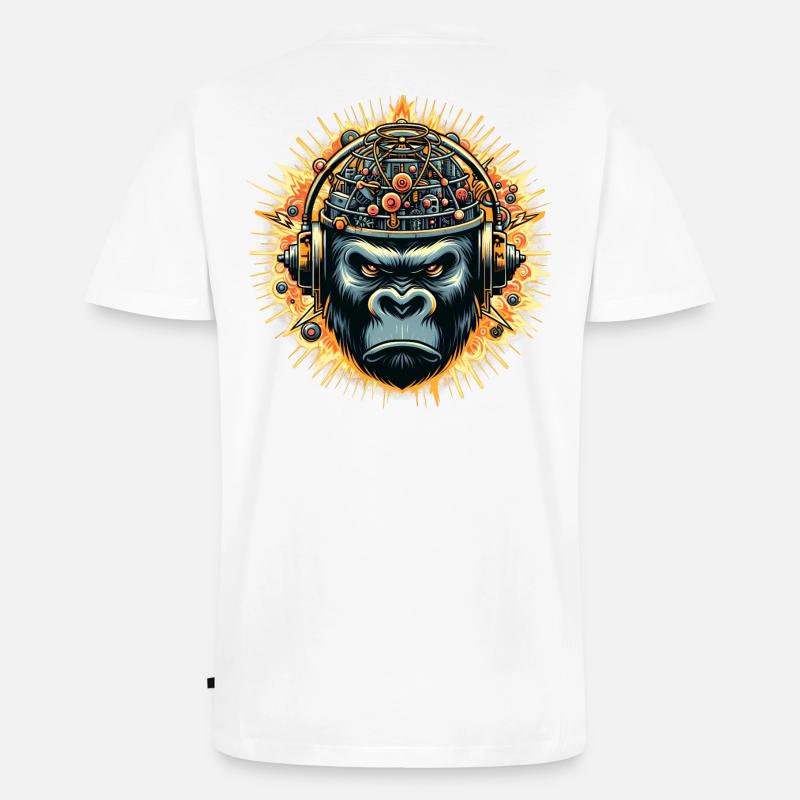 Gorilla-Cybersound mit Techno-Kopf - Männer Premium Bio T-Shirt mit V-Ausschnitt - Weiß