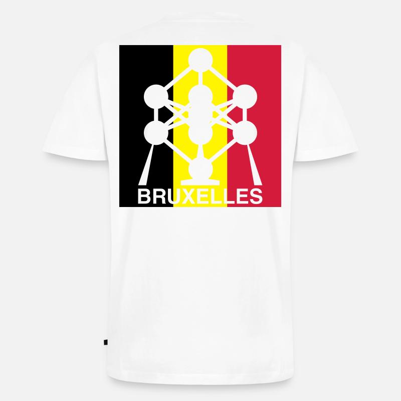 Atomium Brussels – Quadrat-Design mit belgischer Flagge - Männer Premium Bio T-Shirt mit V-Ausschnitt - Weiß