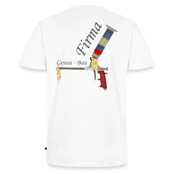 For construction workers - craftsmen - company Exact construction - Men's Premium Organic T-shirt with V-neck - white - Back - Nico (187cm)