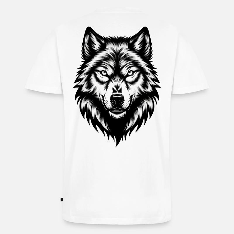 Wilder Wolfskopf – Black & White - Männer Premium Bio T-Shirt mit V-Ausschnitt - Weiß