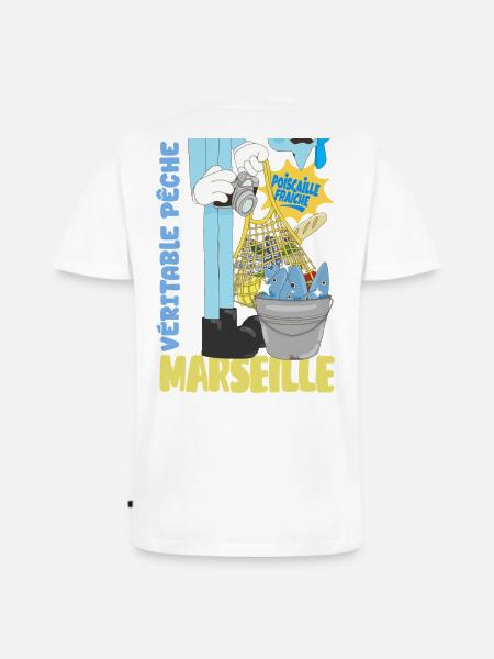 Marseille Poiscaille Fraîche Cartoon - T-shirt encolure en V Premium bio Homme - blanc