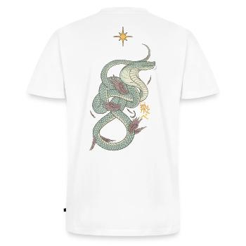 Fly I - Männer Premium Bio T-Shirt mit V-Ausschnitt - Weiß - Hinten - Nico (187cm)