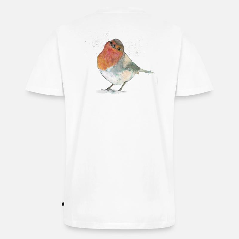 Rotkehlchen im Schnee - Männer Premium Bio T-Shirt mit V-Ausschnitt - Weiß