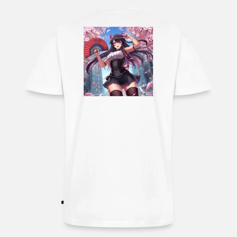 Dämonen Mädchen im Blütenwind - Männer Premium Bio T-Shirt mit V-Ausschnitt - Weiß