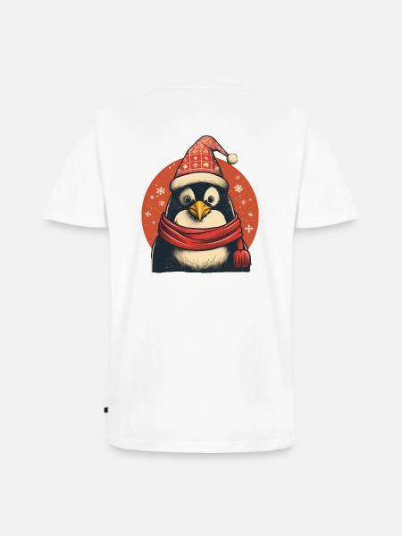 Simpatico pinguino invernale coccoloso con cappello - Maglietta ecologica premium da uomo con scollo a V - bianco