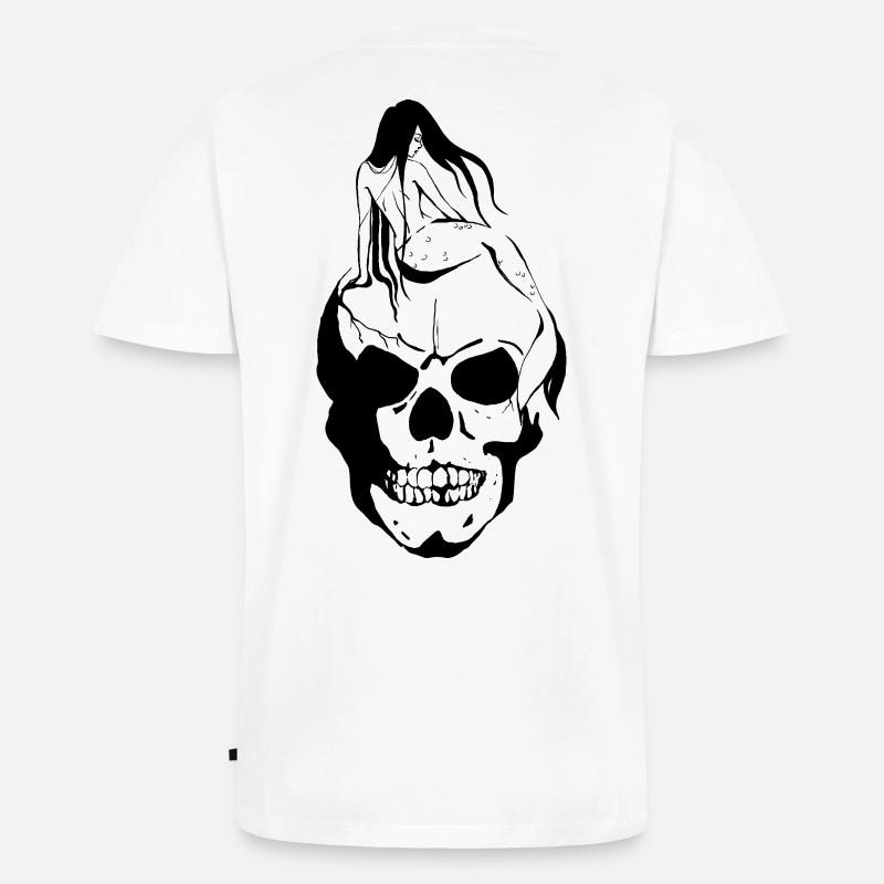 Meerjungfrau auf Schädel - Männer Premium Bio T-Shirt mit V-Ausschnitt - Weiß
