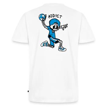 Handballeur süchtig - Männer Premium Bio T-Shirt mit V-Ausschnitt - Weiß - Hinten - Nico (187cm)