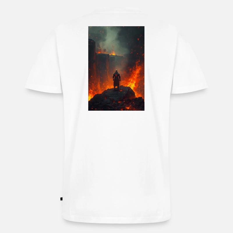 Flammender Ritter am Lavafeld - Männer Premium Bio T-Shirt mit V-Ausschnitt - Weiß