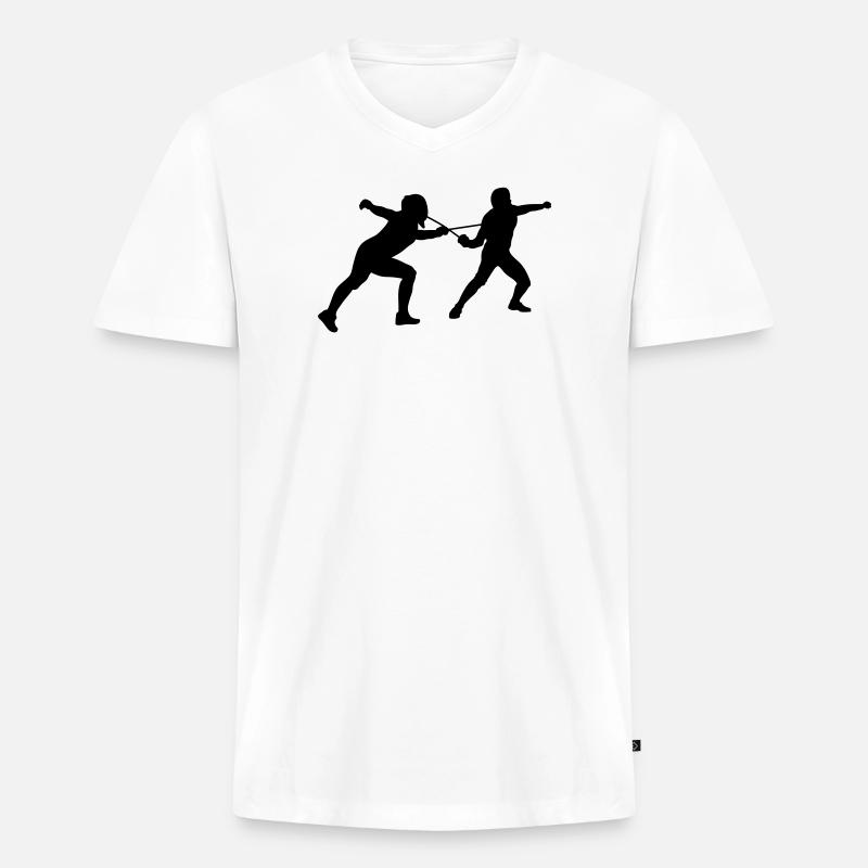 fechten - Männer Premium Bio T-Shirt mit V-Ausschnitt - Weiß