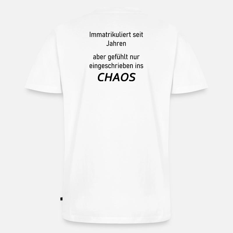 Unispruch "Immatrikuliert ins Chaos" Studenten - Männer Premium Bio T-Shirt mit V-Ausschnitt - Weiß