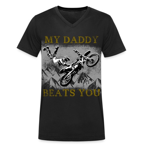 Motocross Vater MY DADDY BEATS YOU Geschenk Ideen - Stanley/Stella Männer Bio-T-Shirt mit V-Ausschnitt