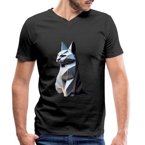 Chat gris profil origami, - T-shirt bio col V Stanley/Stella Homme