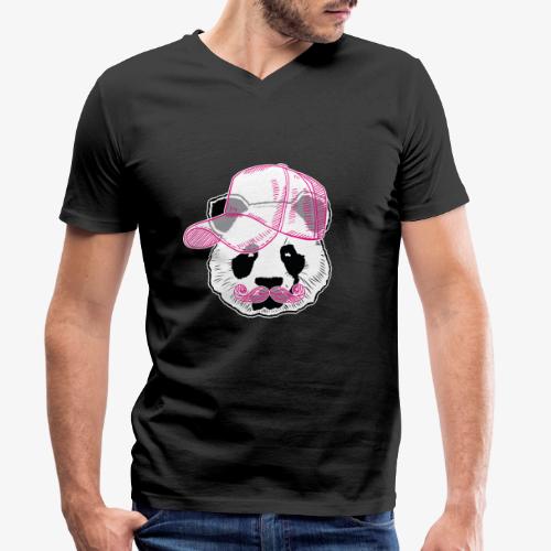 Panda - Pink - Cap - Mustache - Männer Bio-T-Shirt mit V-Ausschnitt von Stanley & Stella