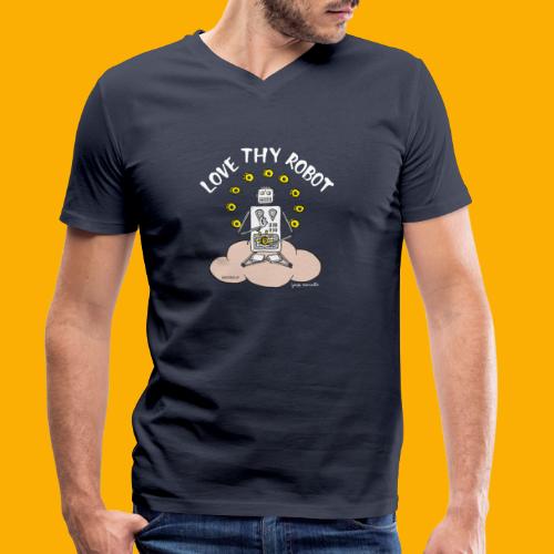 Dat Robot: Love Thy Robot Buddha Dark - Stanley/Stella Mannen bio-T-shirt met V-hals