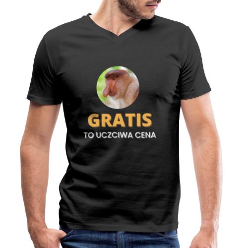 GRATIS to uczciwa cena | Biały - Ekologiczna koszulka męska Stanley/Stella z dekoltem w serek