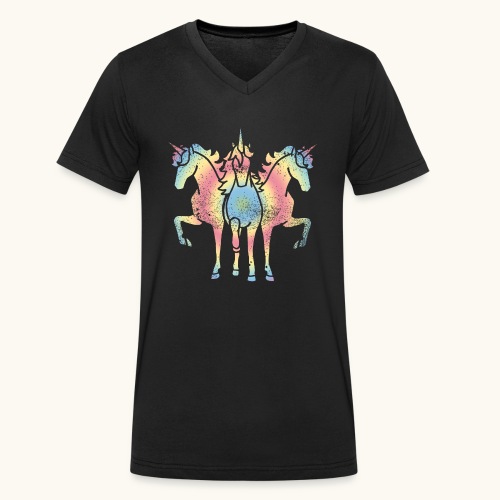 Jednorożec trojka tęcza grunge zabawny prezent - Ekologiczna koszulka męska z dekoltem w serek Stanley & Stella