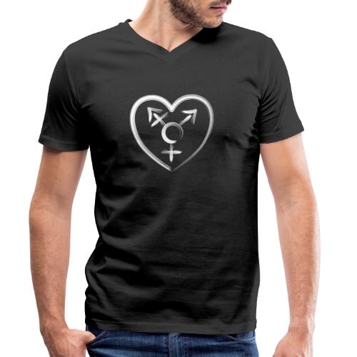 Herzsymbol Transgender in weiß - Stanley/Stella Männer Bio-T-Shirt mit V-Ausschnitt