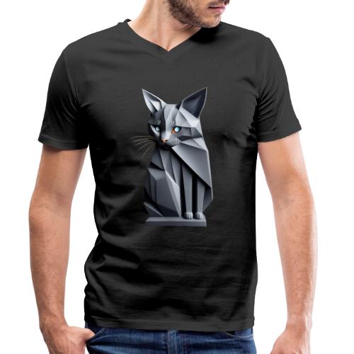 Chat gris origami, futuriste de face - T-shirt bio col V Stanley/Stella Homme