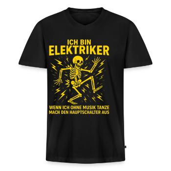 Elektriker Spruch Lustig, Ich bin Elektriker - Männer Premium Bio T-Shirt mit V-Ausschnitt - Schwarz - Vorne - Nico (187cm)