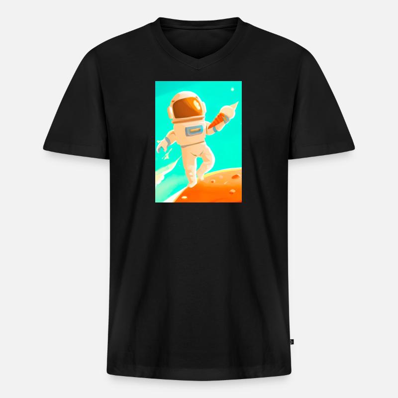 Astronaut mit Eiscreme - Männer Premium Bio T-Shirt mit V-Ausschnitt - Schwarz