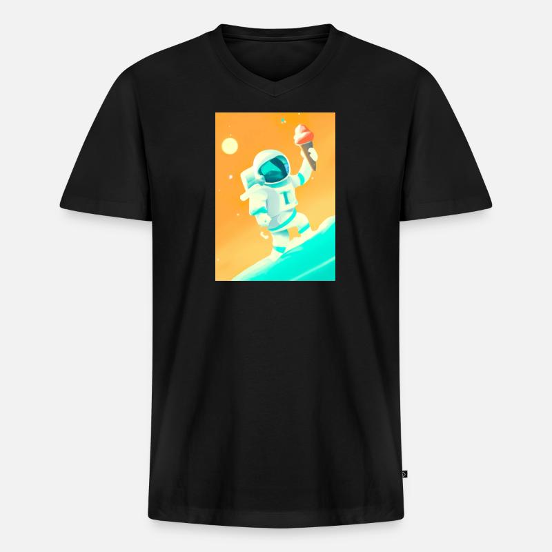 Astronaut mit Eiscreme - Männer Premium Bio T-Shirt mit V-Ausschnitt - Schwarz