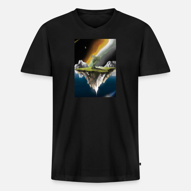 Flying Island Outer Space - Männer Premium Bio T-Shirt mit V-Ausschnitt - Schwarz